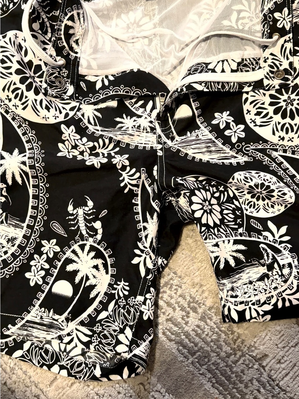 Peter Millar Black and white lined swim trunks